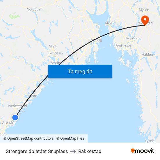 Strengereidplatået Snuplass to Rakkestad map