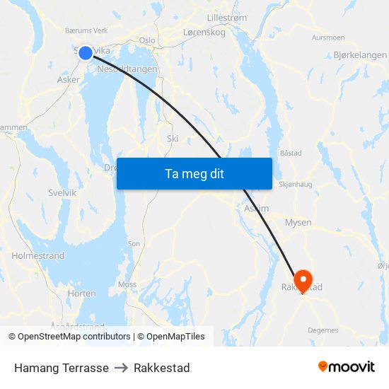 Hamang Terrasse to Rakkestad map