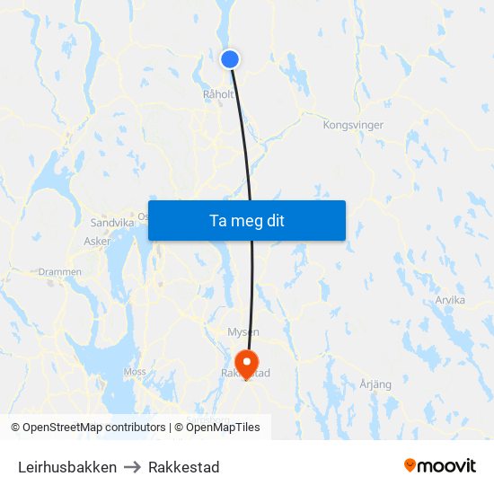 Leirhusbakken to Rakkestad map