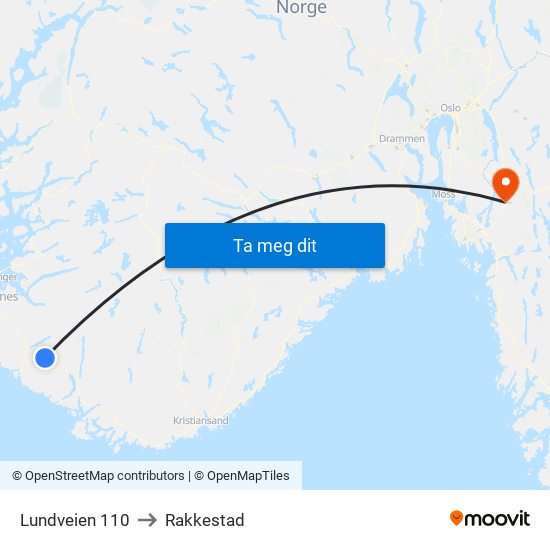 Lundveien 110 to Rakkestad map