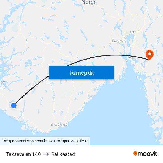 Tekseveien 140 to Rakkestad map