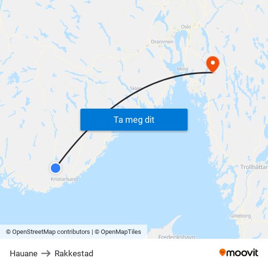 Hauane to Rakkestad map