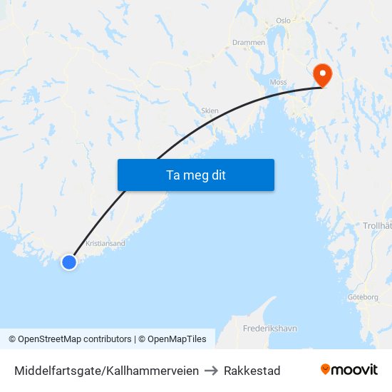 Middelfartsgate/Kallhammerveien to Rakkestad map