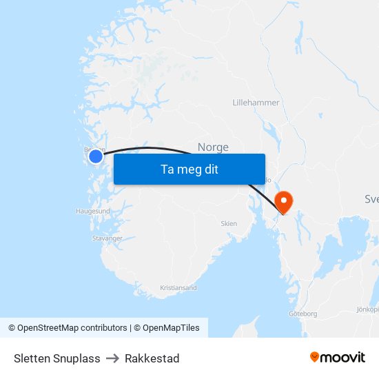 Sletten Snuplass to Rakkestad map