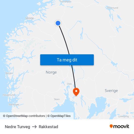 Nedre Tunveg to Rakkestad map