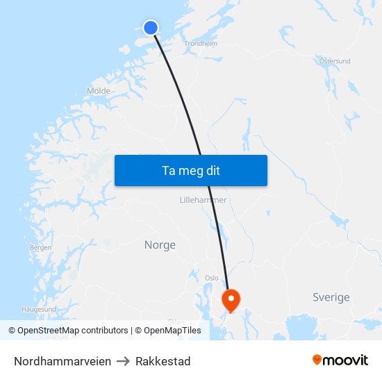 Nordhammarveien to Rakkestad map