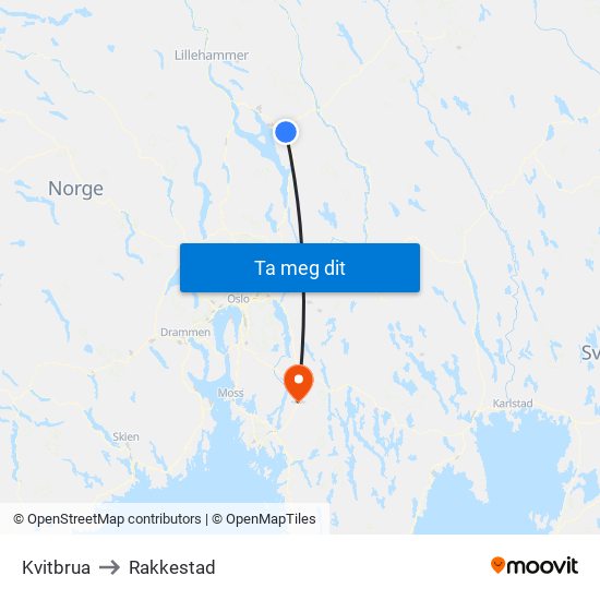 Kvitbrua to Rakkestad map