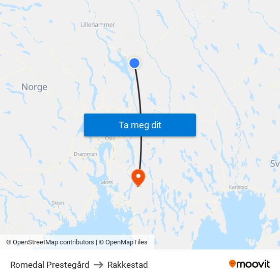 Romedal Prestegård to Rakkestad map