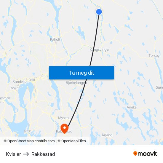 Kvisler to Rakkestad map