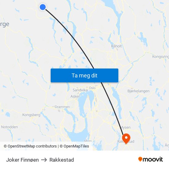 Joker Finnøen to Rakkestad map
