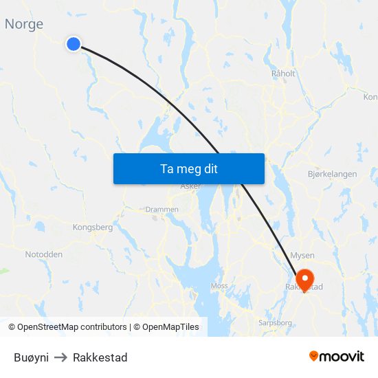 Buøyni to Rakkestad map