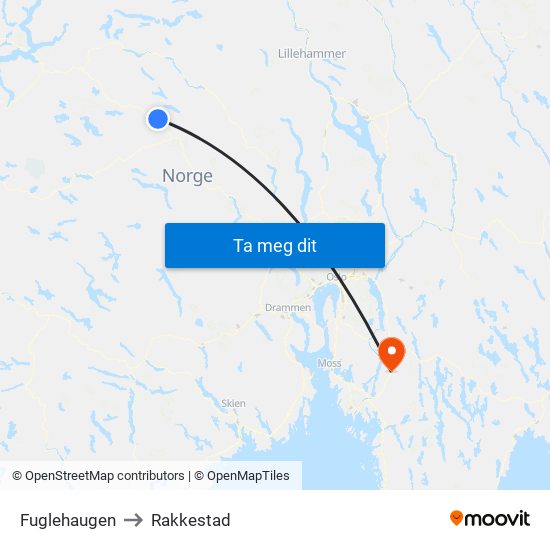 Fuglehaugen to Rakkestad map