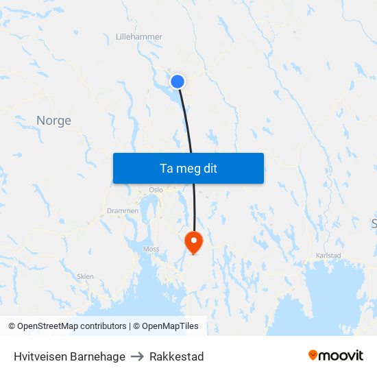 Hvitveisen Barnehage to Rakkestad map