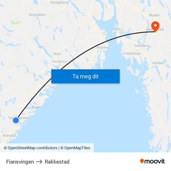 Fiansvingen to Rakkestad map