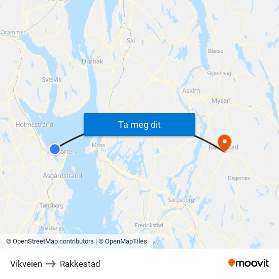 Vikveien to Rakkestad map