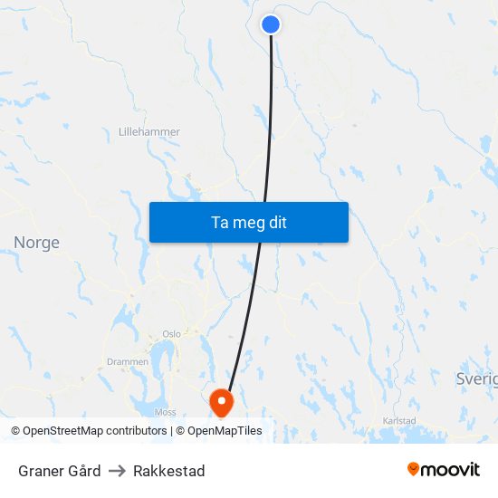 Graner Gård to Rakkestad map
