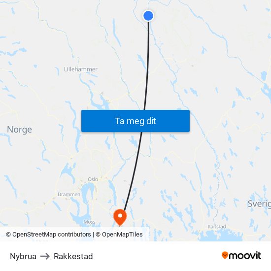 Nybrua to Rakkestad map