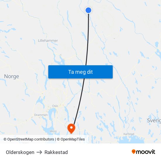 Olderskogen to Rakkestad map