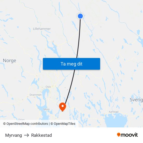 Myrvang to Rakkestad map