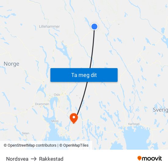 Nordsvea to Rakkestad map
