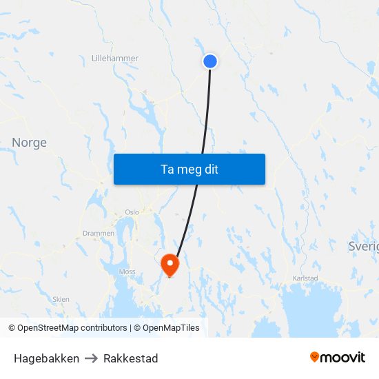 Hagebakken to Rakkestad map