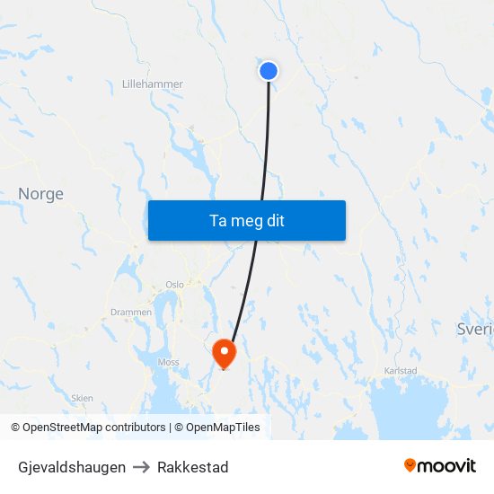 Gjevaldshaugen to Rakkestad map