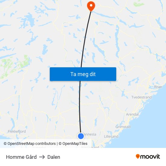 Homme Gård to Dalen map