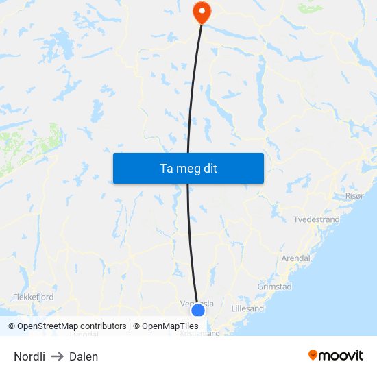 Nordli to Dalen map