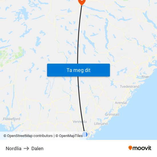 Nordlia to Dalen map