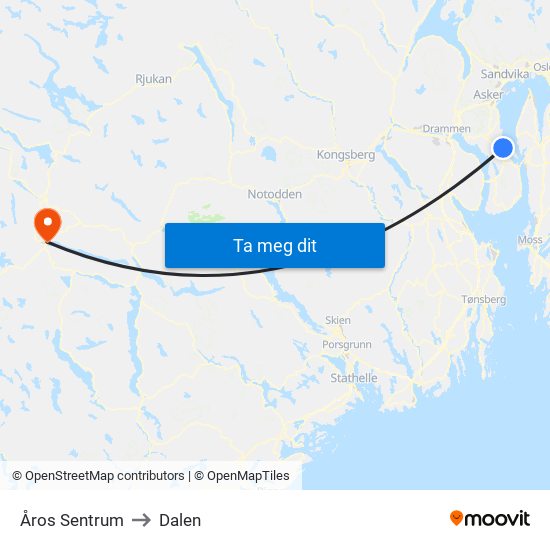 Åros Sentrum to Dalen map