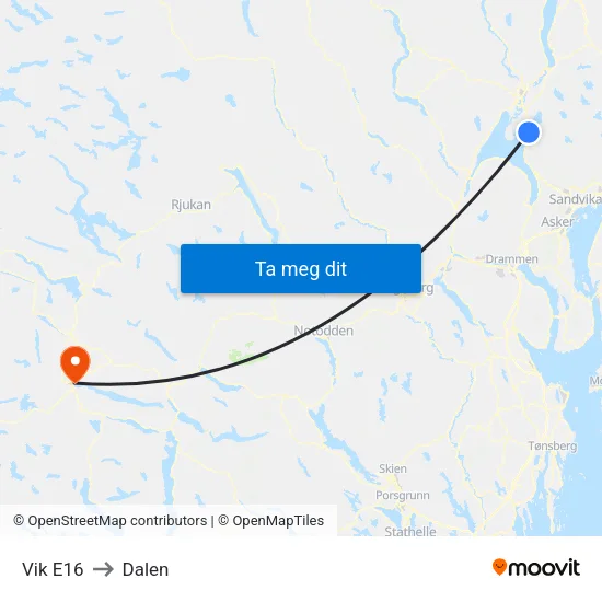 Vik E16 to Dalen map