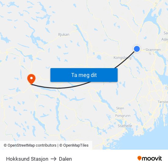 Hokksund Stasjon to Dalen map