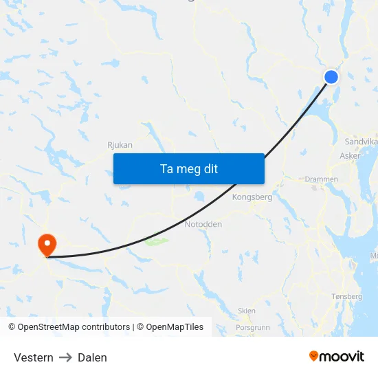 Vestern to Dalen map
