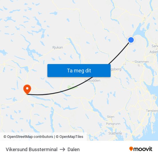 Vikersund Bussterminal to Dalen map