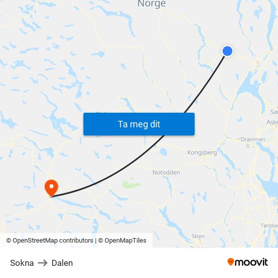 Sokna to Dalen map