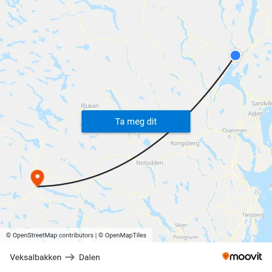 Veksalbakken to Dalen map