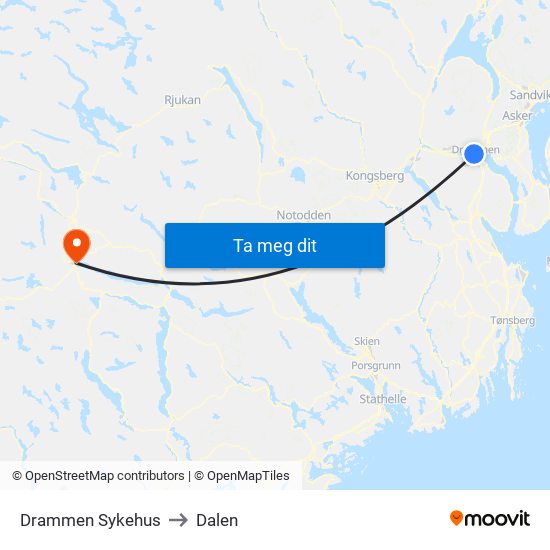 Drammen Sykehus to Dalen map