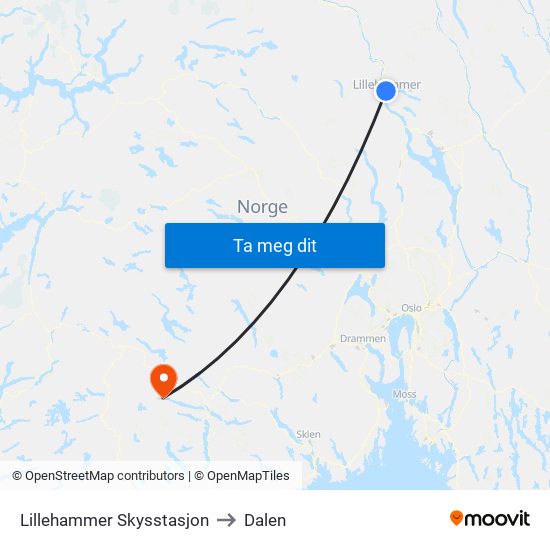 Lillehammer Skysstasjon to Dalen map