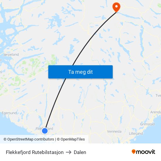 Flekkefjord Rutebilstasjon to Dalen map