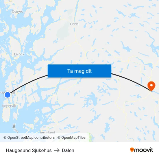 Haugesund Sjukehus to Dalen map