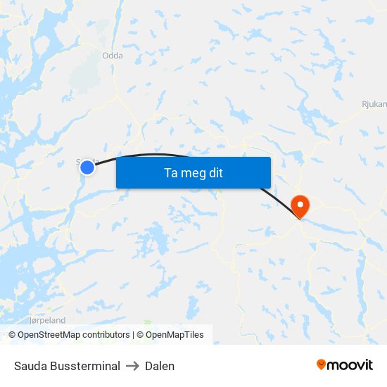 Sauda Bussterminal to Dalen map