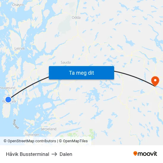 Håvik Bussterminal to Dalen map