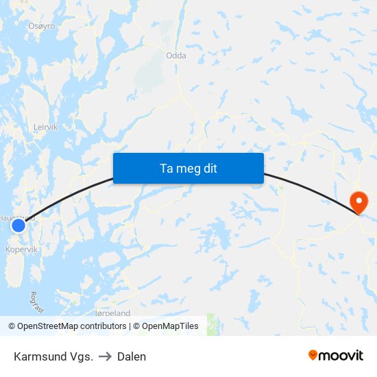 Karmsund Vgs. to Dalen map