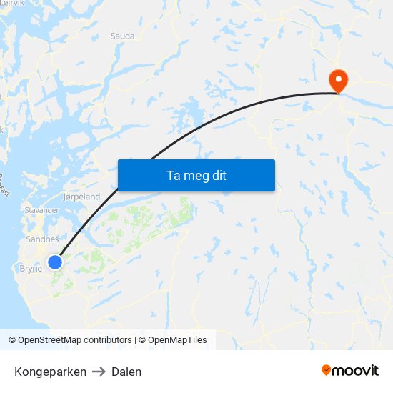 Kongeparken to Dalen map