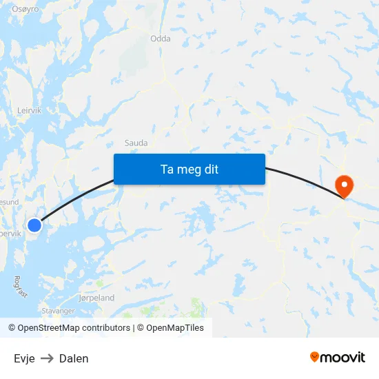 Evje to Dalen map