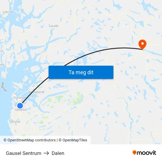Gausel Sentrum to Dalen map
