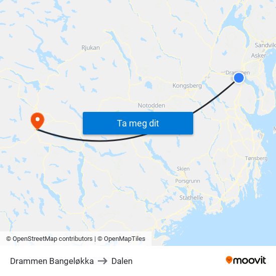 Drammen Bangeløkka to Dalen map