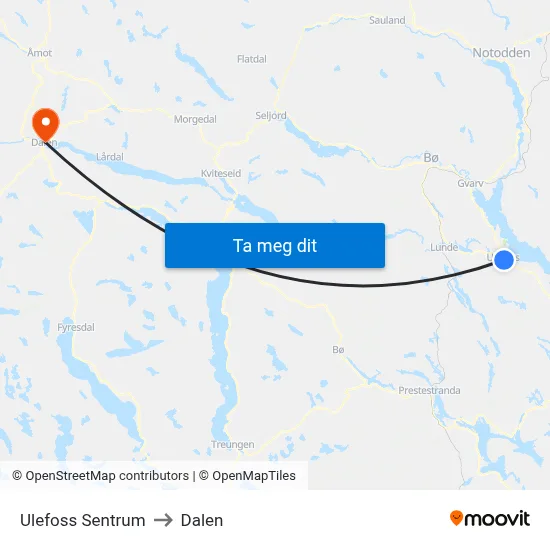 Ulefoss Sentrum to Dalen map