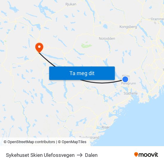 Sykehuset Skien Ulefossvegen to Dalen map