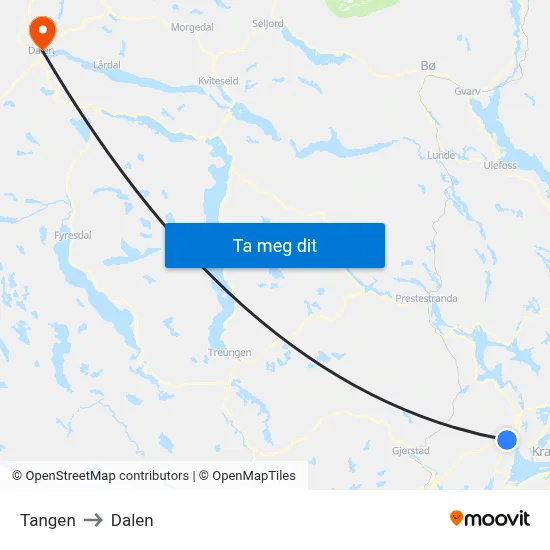 Tangen to Dalen map